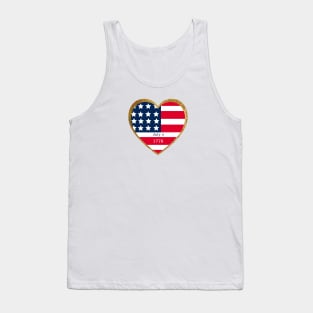 Celebrating American Independence Day - July 4th  - Stars and Stripes in a red white blue gold heart pattern Tank Top